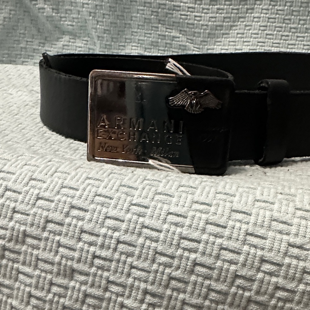 Armani Exchange Black Belt with Metallic Buckle